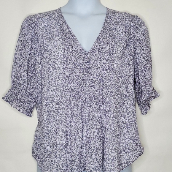 1. State Ditsy Floral Babydoll Top XXL Short Sleeve Pintuck Spring Blouse NEW - Picture 1 of 15